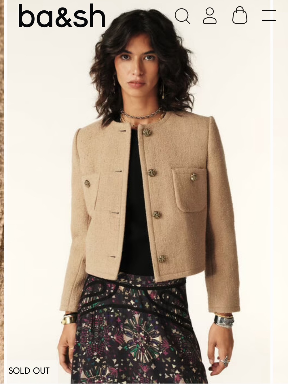 ba&sh Meredith Tweed Jacket Blazer Camel Size 3 / US 8